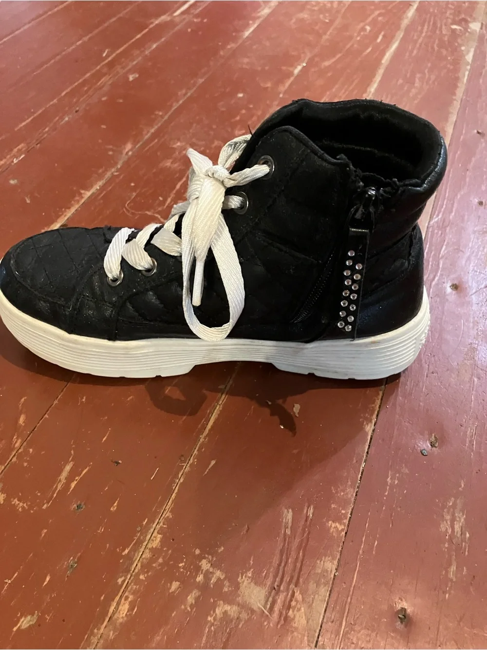 Skechers Kids Black Quilted High-Top Sneakers with White Laces